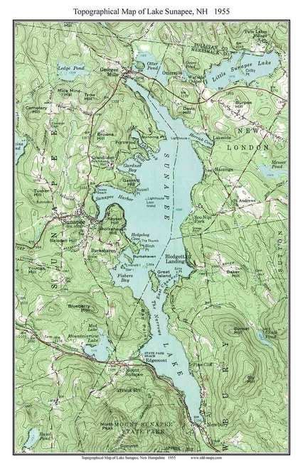 Lake Sunapee 1955 Custom Usgs Old Topo Map New Hampshire Year