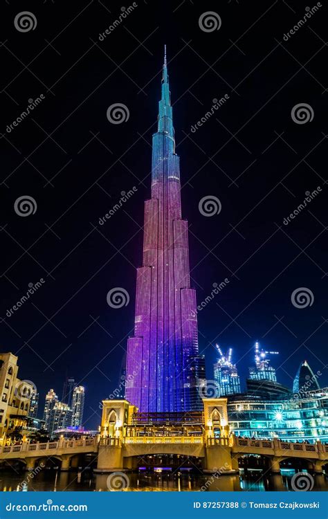Burj Khalifa At Night During Light Show Dubai Editorial Stock Photo