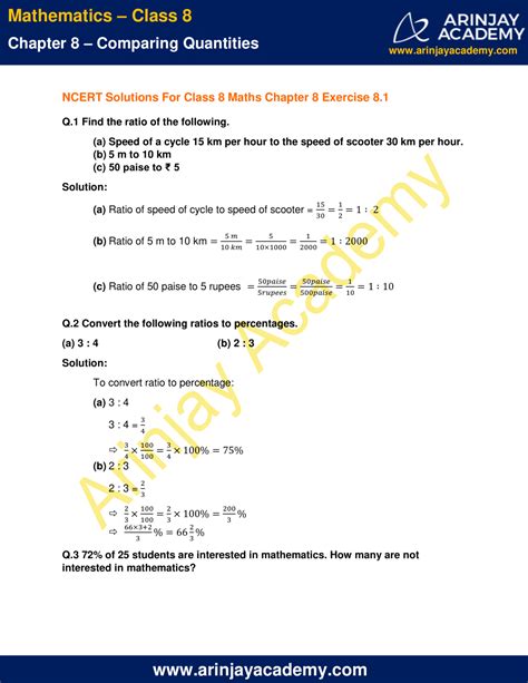 Ncert Solutions For Class 8 Maths Chapter 8 Exercise 81 Comparing Quantities