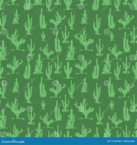 Green Cactus Silhouettes Seamless Pattern Design Stock Vector