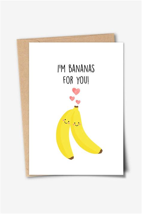 printable card i m bananas for you card cute anniversary etsy in 2021 printable cards