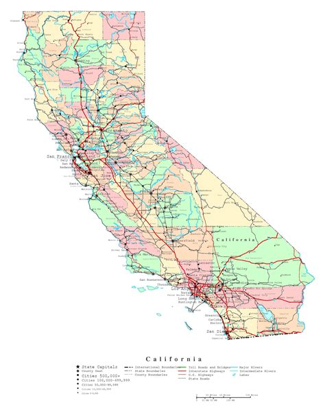 Laminated Map Large Detailed Roads And Highways Map Of California