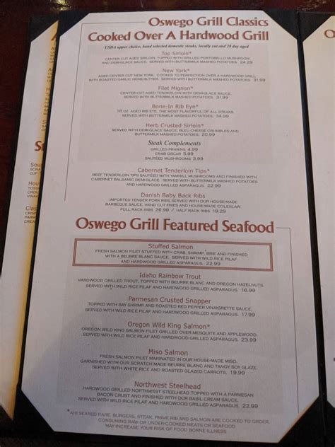 Menu At Oswego Grill Wilsonville Pub And Bar Wilsonville