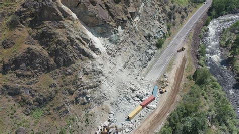 Aerial View Of The Rockslide Blocking Us Highway 95