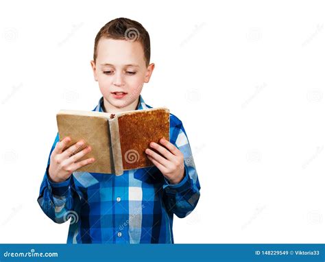 Portrait Of Boy Read Book Isolated On White Background Stock Image