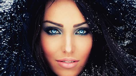 Wallpaper Face Photoshop Women Model Eyes Makeup Blue Black