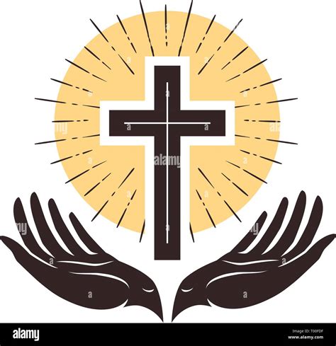 Church Logo Cross And Hands Christian Symbol Vector Illustration