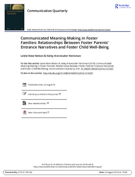 Pdf Communicated Meaning Making In Foster Families Relationships