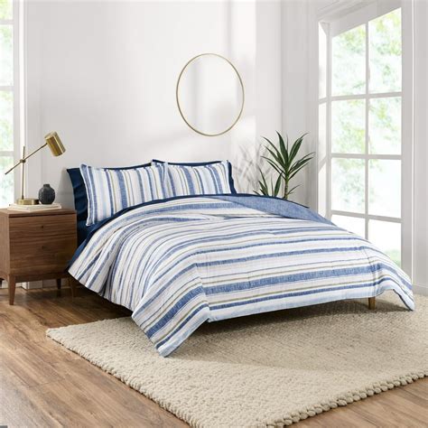 Gap Home Blue Stripe Reversible Organic Cotton Blend Comforter Set