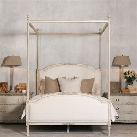 Because your bedroom should feel like a palace. Dauphine Canopy Four-Poster Bed in Weathered White ...