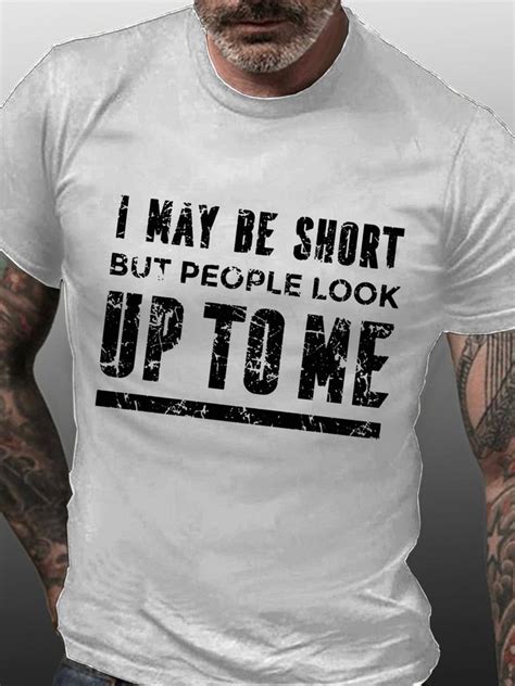 Funny Short People Look Up Vintage Crew Neck Cotton Short Sleeve T