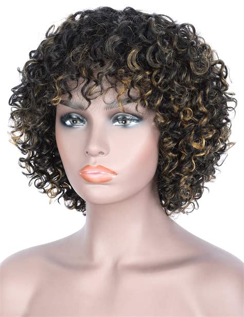 Beauart Short Black And Brown Highlights Deep Small Curly 100 Brazilian Remy Human Hair Wigs For