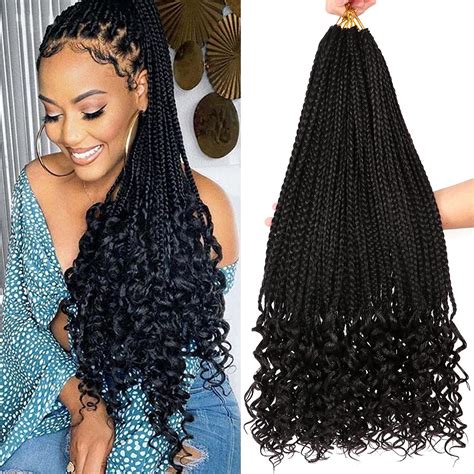 Buy 7 Packs 24 Inch Crochet Box Braids Hair With Curly Ends Prelooped
