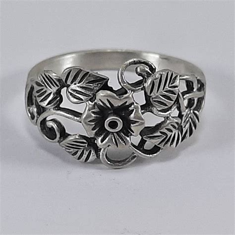 Sterling Silver Flower Ring Floral Ring With Vines Floral Etsy