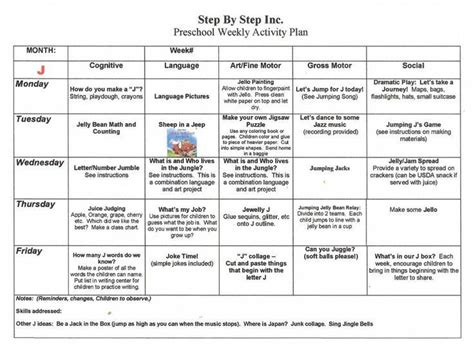 20 Preschool Monthly Lesson Plan Template
