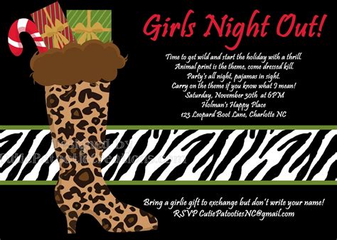 Leopard Zebra Print Girls Night Out Christmas Holiday Party Invitation Printable Or Printed