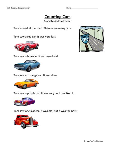 Counting Cars Reading Comprehension Worksheet • Have Fun Teaching
