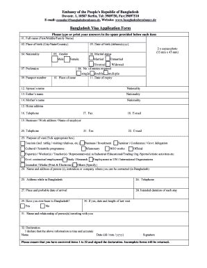 Fillable Online Bangladesh Visa Application Form Visum Und Konsularservice Fax Email Print