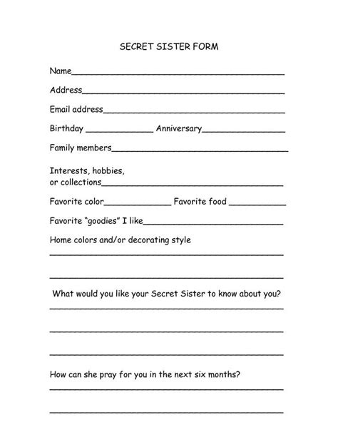 Free Printable Secret Sister Questionnaire