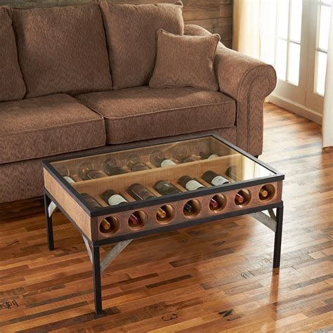 Tabletops with inset black colored glass. Coffee Table with Glass Top Display | Wine furniture ...