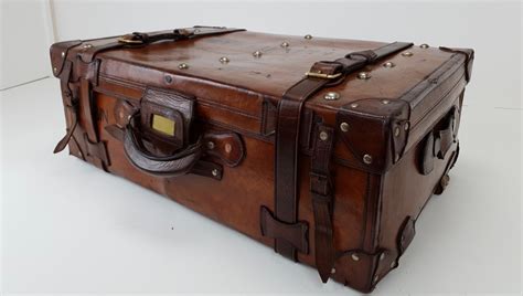 Leather Suitcase Vintage Antique Luggage 695865 Uk