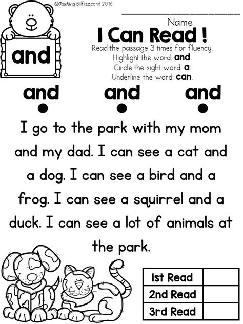 Reading Fluency Worksheet Kindergarten