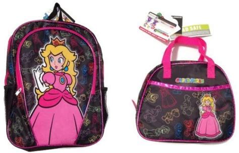 Nintendo Super Mario Princess Peach 16 Inch Backpack And Lunchbag Combo