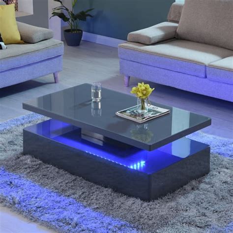 Quinton Glass Top High Gloss Coffee Table In Grey With Led Furniture