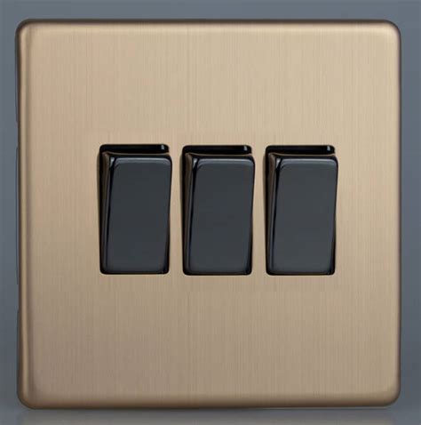 3 Gang 2 Way Light Switch Screwless Brushed Copper Varilight Xdy3sbc