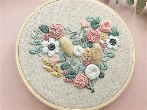 Heart Flower Embroidery Pattern Valentine Embroidery Spring Etsy