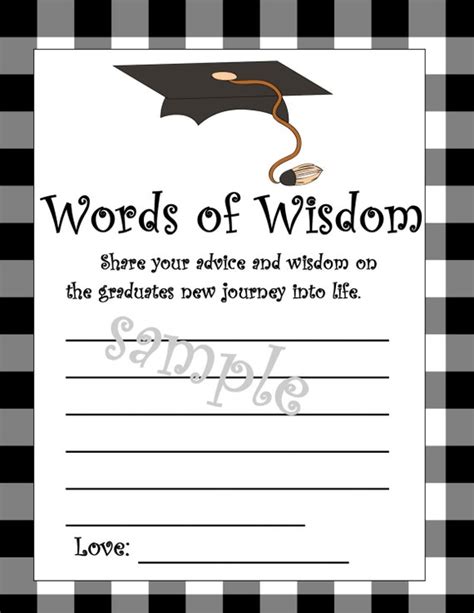 Graduation Words Of Wisdom Cards Diy Printable Etsy