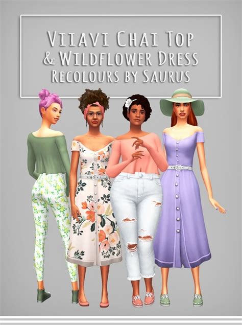 Viiavis Chai Top And Wildflower Dress Recoloured At Saurus Sims Sims 4
