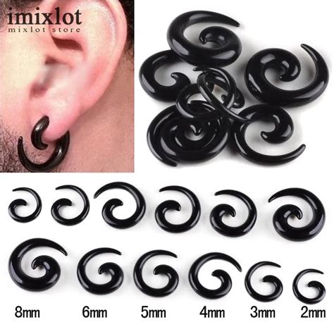 Wholesales 6pairs12pcs Black Acrylic Spiral Ear Gauges Large Size Ear