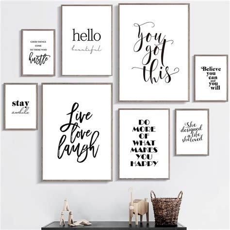 Live Love Laugh Inspiring Quotes Wall Art Canvas Painting Black White