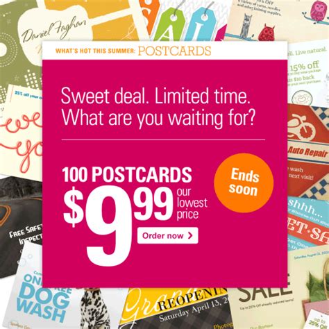 Head over to vistaprint today to save 50% off! Vista Print Canada Deal: 100 Post Cards or Business Cards For Only $9.99 + 15% Off Sitewide ...