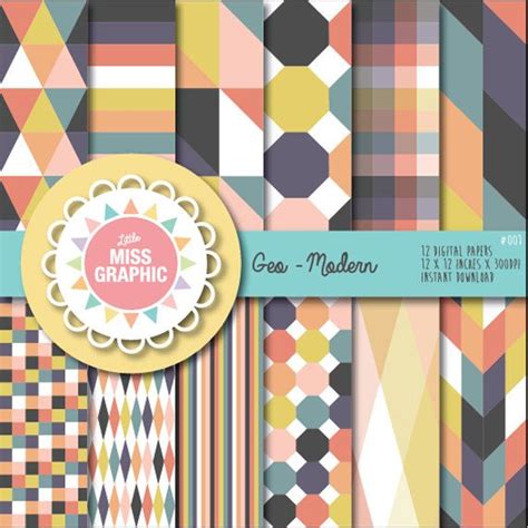 A Collection Of Colorful Digital Papers With Geometric Patterns And