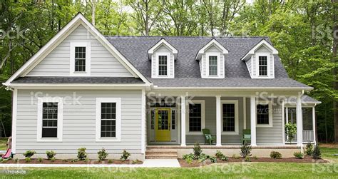It has three bedrooms, and two bathrooms, as well as a kitchen, dining room, and living room. Exterior Of New Suburban House Stock Photo - Download ...