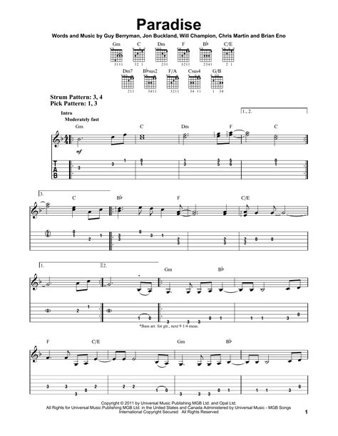 Paradise By Coldplay Easy Guitar Tab Guitar Instructor