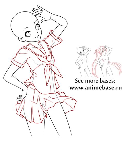 Anime Base Dress Girl In School Uniform Outline Easy