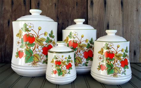 Vintage Strawberry Canister Set Japan Retro Ceramic Set Kitchen Decor
