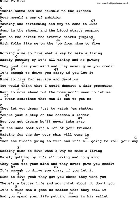 Dolly Parton song: Nine To Five, lyrics and chords