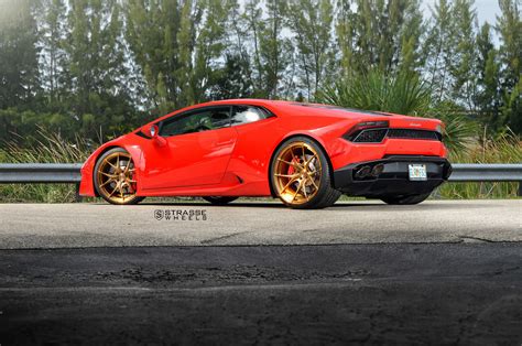 Exotic Colors Detected Brushed Bronze Strasse Rims On Red Lamborghini