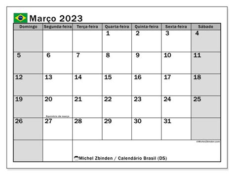 Calendário De Março De 2023 Para Imprimir “brasil Ds” Michel Zbinden Br