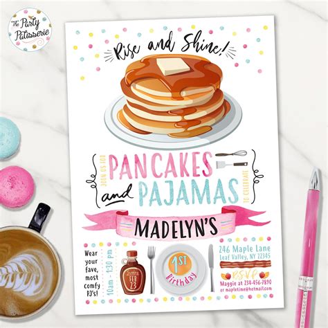 pancakes and pajamas party birthday invitation digital file etsy canada pancake party
