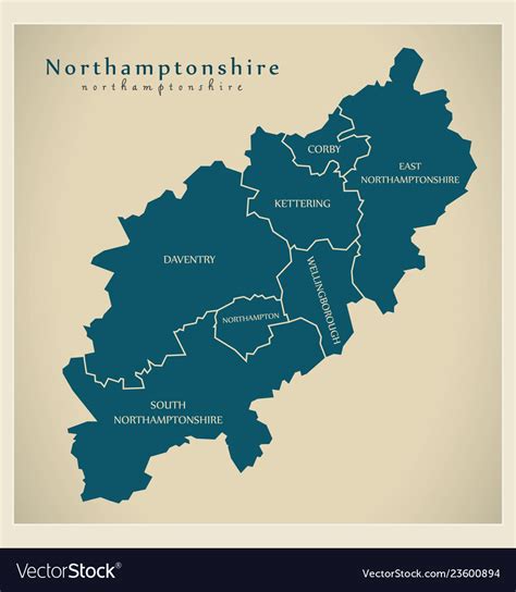 Modern Map Northamptonshire County Royalty Free Vector