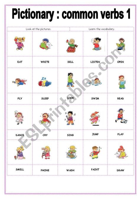 Verbs Of Action Pictionary 1 Esl Worksheet By Ivolga Dc2