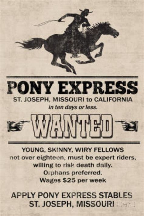 Pony Express Replica Recruitment Advertisement Print Poster Print