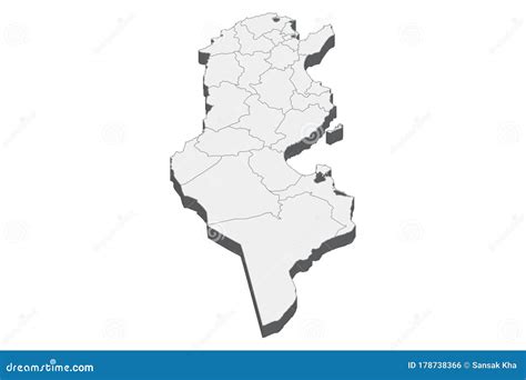 Carte De La Tunisie Dans La Carte 3d 3d Avec Des Frontières Des Régions