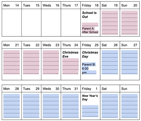 Custody Holiday Schedule Template