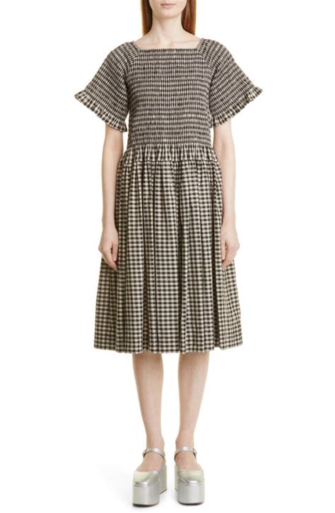 molly goddard carly gingham shirred cotton dress in black gingham modesens